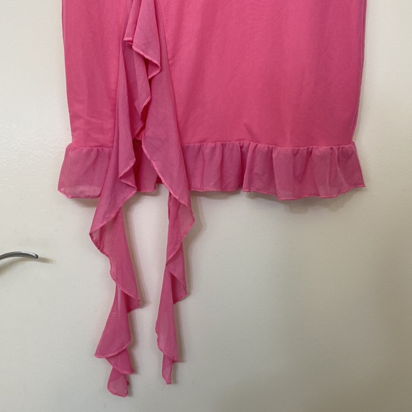 Pink Mesh Assymetrical Mini Dress NWOT - Picture 7 of 9